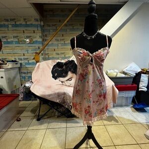 Floral Pink Lace-Trim Slip Dress